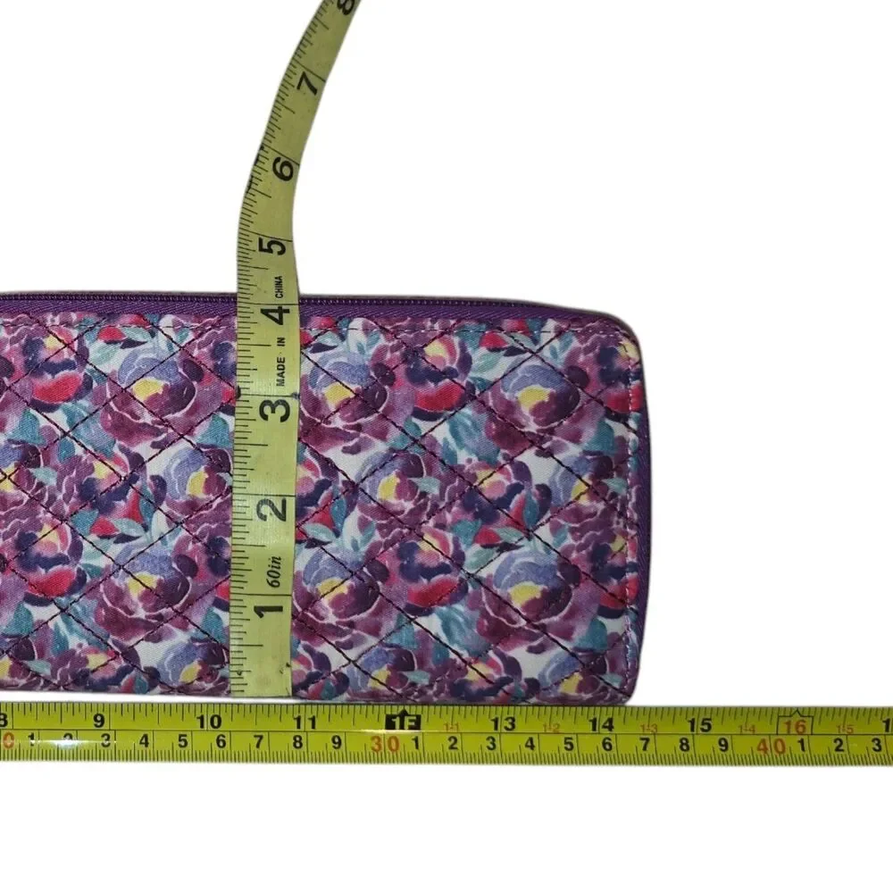Quilted Floral RFID Wallet Wristlet Purple Pink Blue Zip Organizer